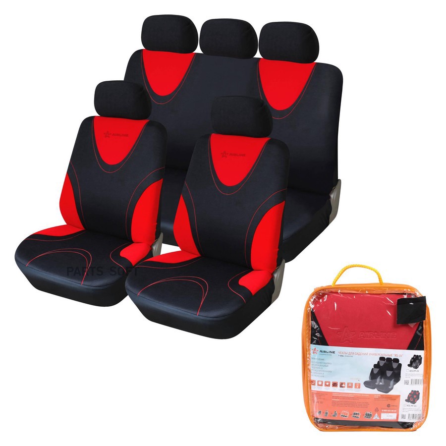 Чехлы автомобильные универсальные полиэстер черный/красный "AIRLINE" RS-1k (9 предм.) - AIRLINE None None